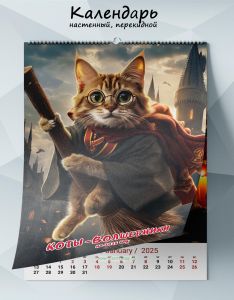 Календарь настенный, перекидной Коты-волшебники на 2025 год