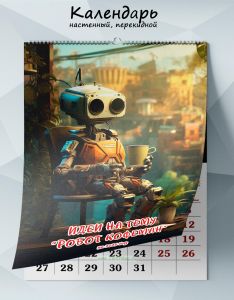 Календарь настенный, перекидной Идеи на тему Робот кофеман на 2025 год