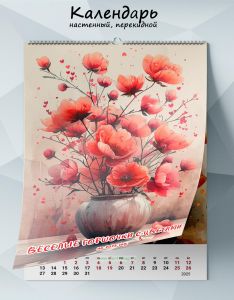 Календарь настенный, перекидной Веселые горшочки с цветами на 2025 год