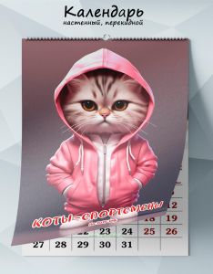 Календарь настенный, перекидной Коты-спортсмены на 2025 год