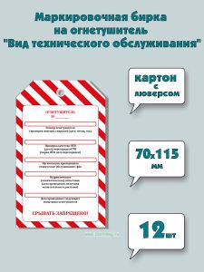 Маркировочная бирка на огнетушитель Вид технического обслуживания (картон с люверсом), 12 шт