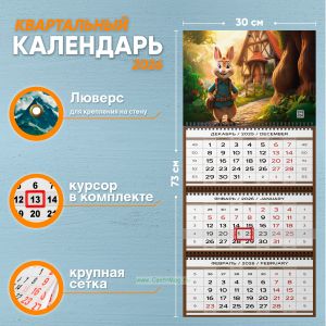 Календарь квартальный Почтальон Кролик на 2026 год