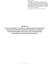 Журнал учета уведомлений о заключении и прекращении (расторжении) трудовых договоров или гражданско-правовых договоров на выполнение работ (оказание у