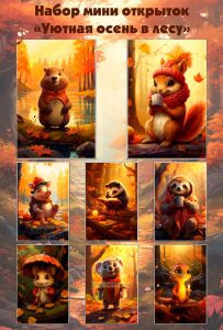 Набор мини открыток Уютная осень в лесу