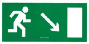 Направление к эвакуационному выходу направо вниз. Е07. Знак.