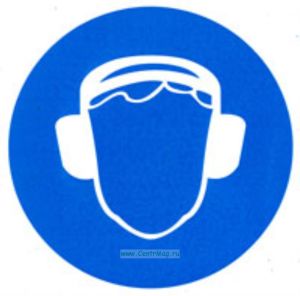 Работать в защитных наушниках. Знак