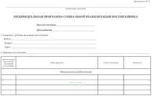 Индивидуальная программа социальной реабилитации воспитанника