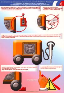 Плакат Требования безопасности для машиниста компрессоров передвижных с электродвигателем. А2 (450x610 мм). Ламинированный