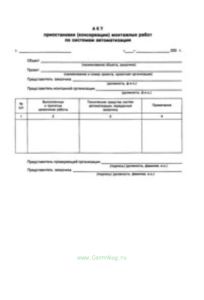 Акт приостановки (консервации) монтажных работ по системам автоматизации