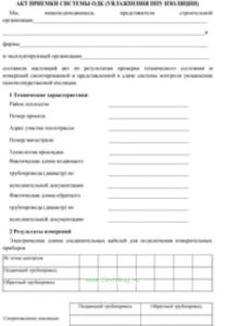 Акт приемки системы оперативного дистанционного контроля (СОДК) увлажнения ППУ изоляции трубопровода