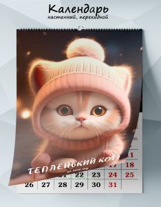 Календарь настенный, перекидной Тепленький котэ на 2026 год
