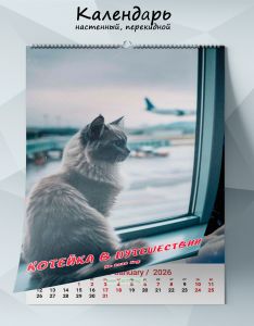 Календарь настенный, перекидной Котейка в путешествии на 2026 год