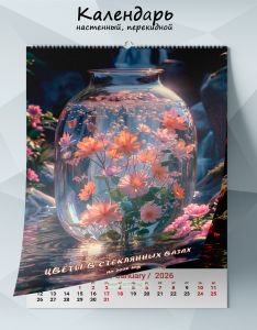 Календарь настенный, перекидной Цветы в стеклянных вазах на 2026 год