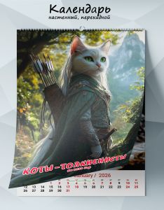Календарь настенный, перекидной Коты-толкиенисты на 2026 год
