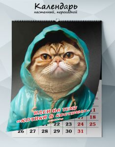 Календарь настенный, перекидной Идеи на тему Котики в костюмах на 2026 год