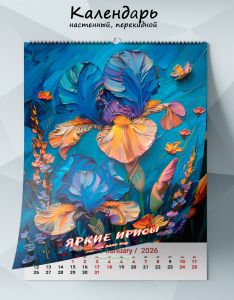 Календарь настенный, перекидной Яркие ирисы на 2026 год