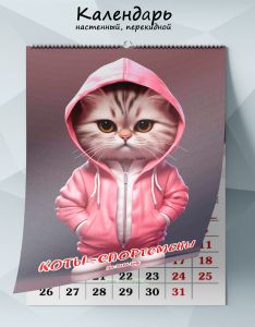 Календарь настенный, перекидной Коты-спортсмены на 2026 год