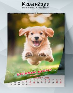 Календарь настенный, перекидной Игривые щенята на 2026 год