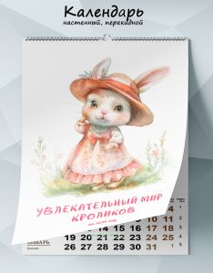 Календарь настенный, перекидной Увлекательный мир кроликов на 2026 год