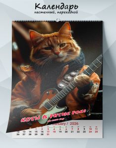 Календарь настенный, перекидной Коты в ритме рока на 2026 год