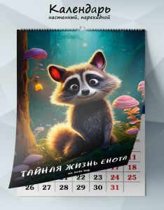 Календарь настенный, перекидной Тайная жизнь енота на 2026 год