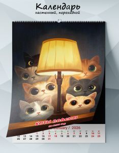 Календарь настенный, перекидной Коты повсюду на 2026 год