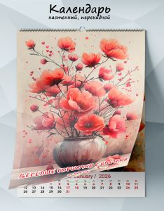 Календарь настенный, перекидной Веселые горшочки с цветами на 2026 год