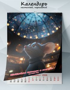 Календарь настенный, перекидной Мышонок мечтает о космосе на 2026 год