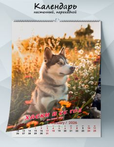 Календарь настенный, перекидной Хаски и ее год на 2026 год