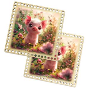 Донышки для вязания, заготовки для рукоделия, дно корзин, 19,8 х 19,8 см, квадрат, хрюша