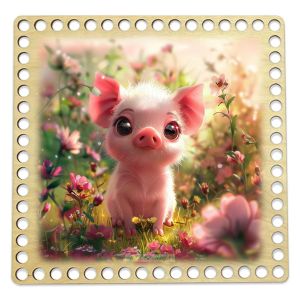 Донышки для вязания, заготовки для рукоделия, дно корзин, 19,8 х 19,8 см, квадрат, 9 мм, хрюша