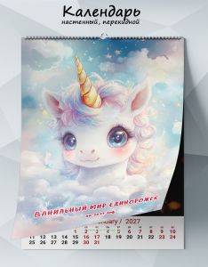 Календарь настенный, перекидной Ванильный мир единорожек на 2027 год