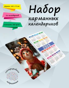Набор карманных календариков на 2026 год Рождественский котенок, 10х7 см (16 шт)