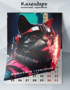 Календарь настенный, перекидной ЖивотныеCyberpunk на 2027 год
