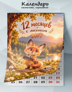 Календарь настенный, перекидной 12 месяцев с лисенком на 2027 год