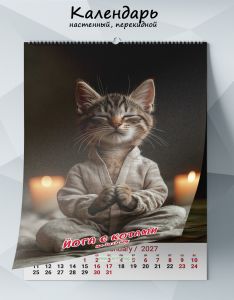 Календарь настенный, перекидной Йога с котами на 2027 год