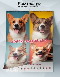 Календарь настенный, перекидной Корги! Милый друг на 2026 год