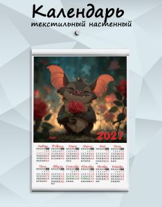 Текстильный настенный календарь Бет с розой на 2027 год