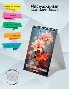 Настольный календарь-домик Цветочные зарисовки на 2026 год