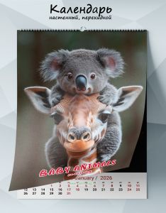 Календарь настенный, перекидной Baby animals на 2026 год