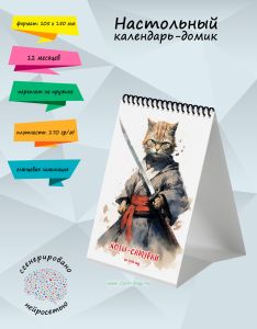 Настольный календарь-домик Коты-самураи на 2026 года