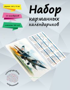 Набор карманных календариков на 2027 год Стальное небо МИГа, 10х7 см (12 шт)