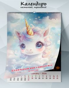 Календарь настенный, перекидной Ванильный мир единорожек на 2026 год