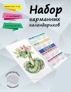Набор карманных календариков на 2027 год Год змеи, 10х7 см (16 шт)