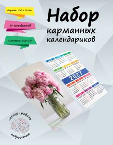Набор карманных календариков на 2027 год Очаровательные пионы, 10х7 см (16 шт)