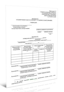 Ведомость планируемых работ по ремонту установок и оборудования