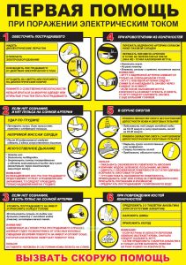 Плакат Первая помощь при поражении электрическим током