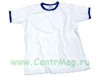 Футболка белая, синий кант на вороте и рукавах, класс. крой, круглый ворот, полиэстрхлопок, XL (50)