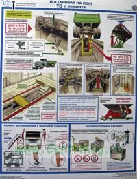 Комплект плакатов Техника безопасности при ремонте автомобилей. 5 листов 61х45 см. Обжатый металлическими планками (верхняя с петелькой + нижняя, металлик)
