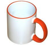 Кружка белая с оранжевой ручкой и ободком для термопереноса (сублимации)